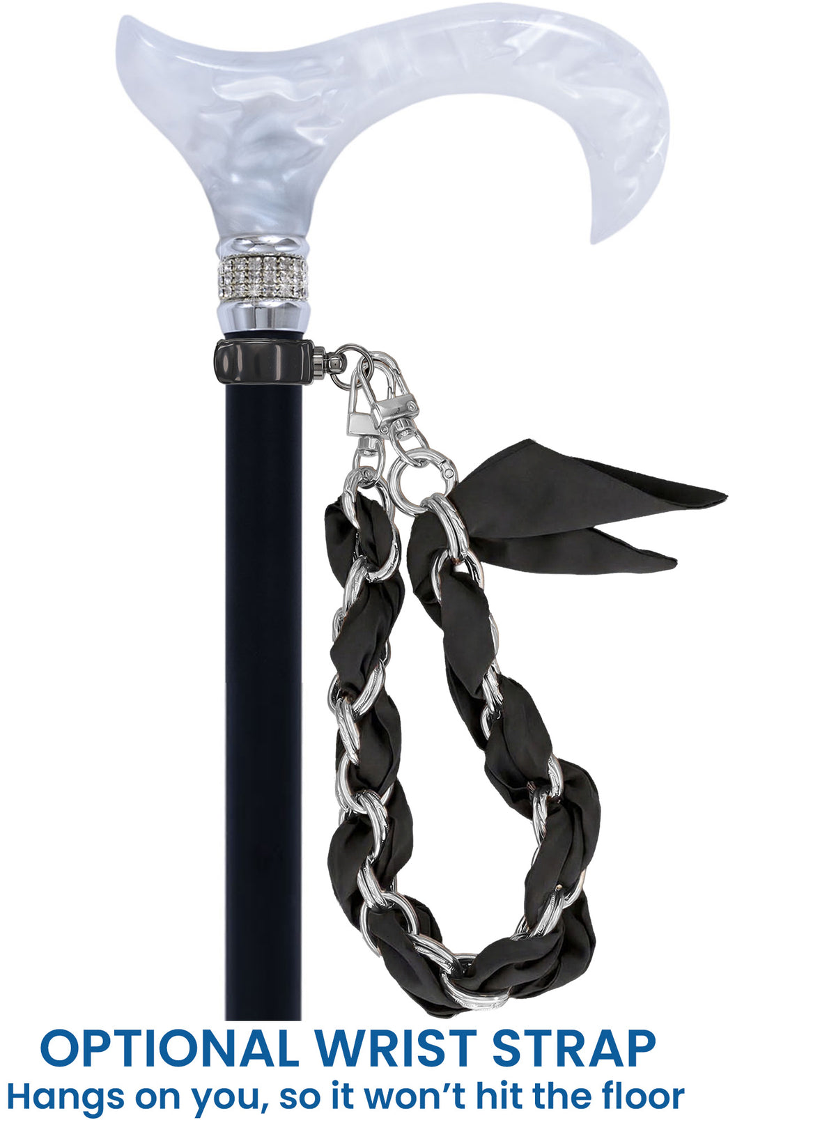 Black & White Pearlz Rhinestone Orthopedic Derby Cane