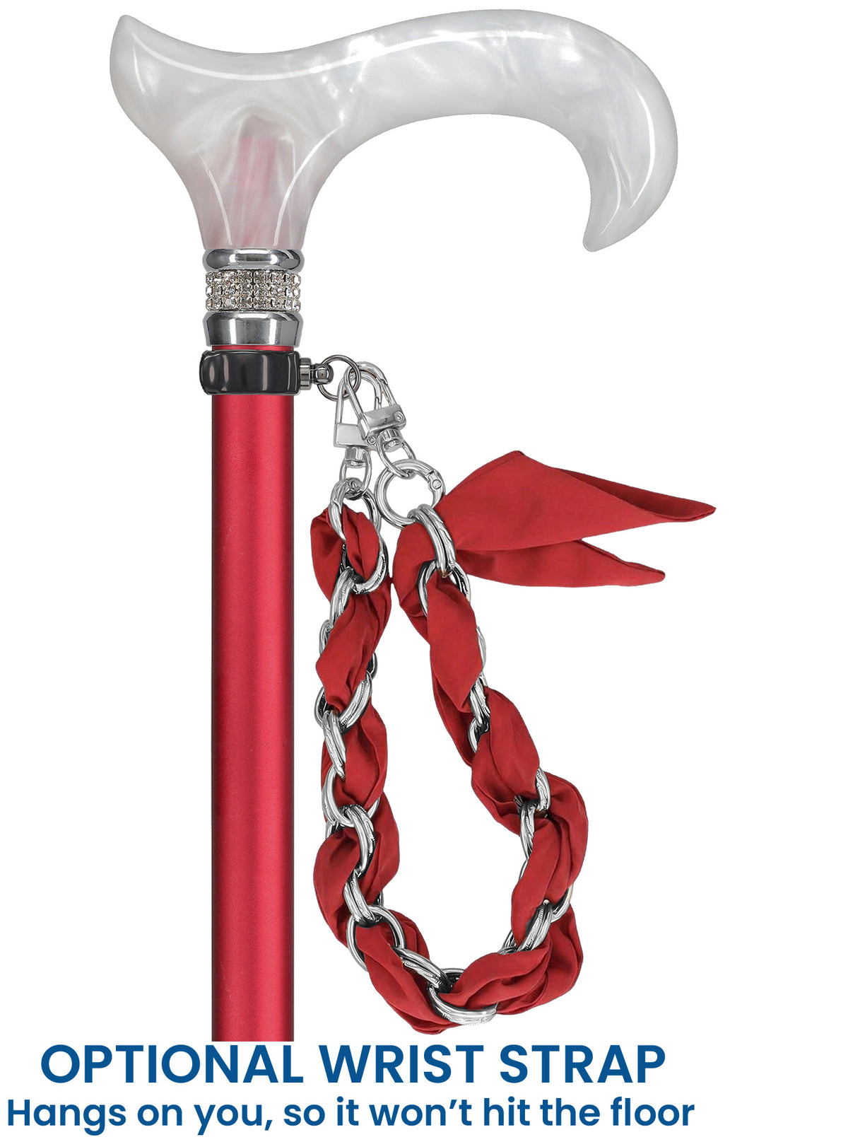 Crimson Red Pearlz Rhinestone Adjustable Orthopedic Derby Cane