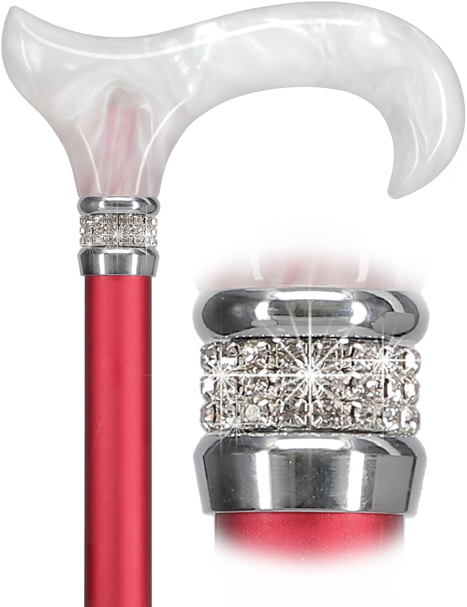 Crimson Red Pearlz Rhinestone Adjustable Orthopedic Derby Cane