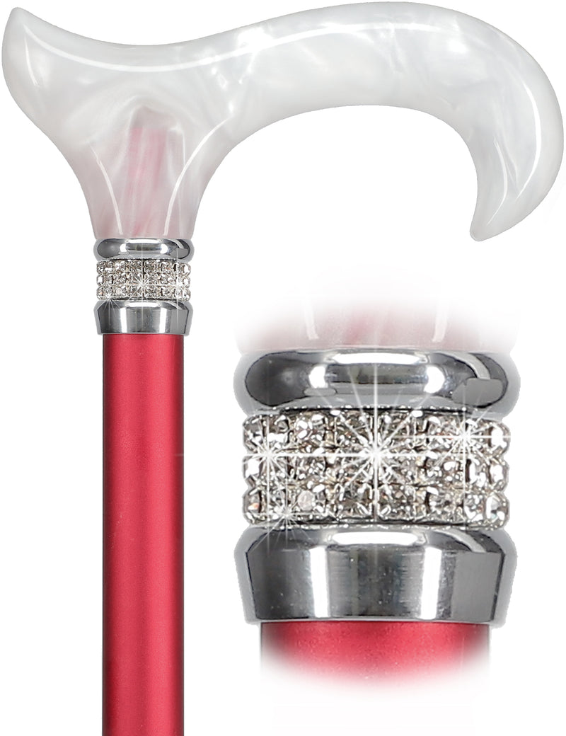 Rhinestone Designer Cane: Crimson Daytime Red Pearlz