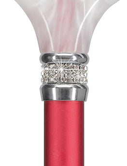 Crimson Daytime Pearlz with Rhinestone Collar and Red Shaft Designer Adjustable Cane