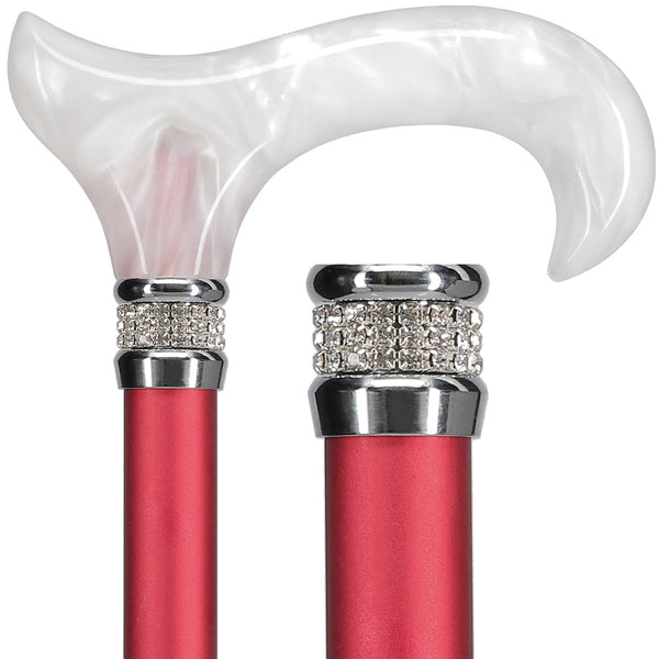 Scratch and Dent Crimson Daytime Pearlz with Rhinestone Collar and Red Shaft Designer Adjustable Cane V2220