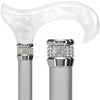 Scratch and Dent Platinum Pearlz w/ Rhinestone Collar and Silver Shaft Designer Adjustable Cane V2333