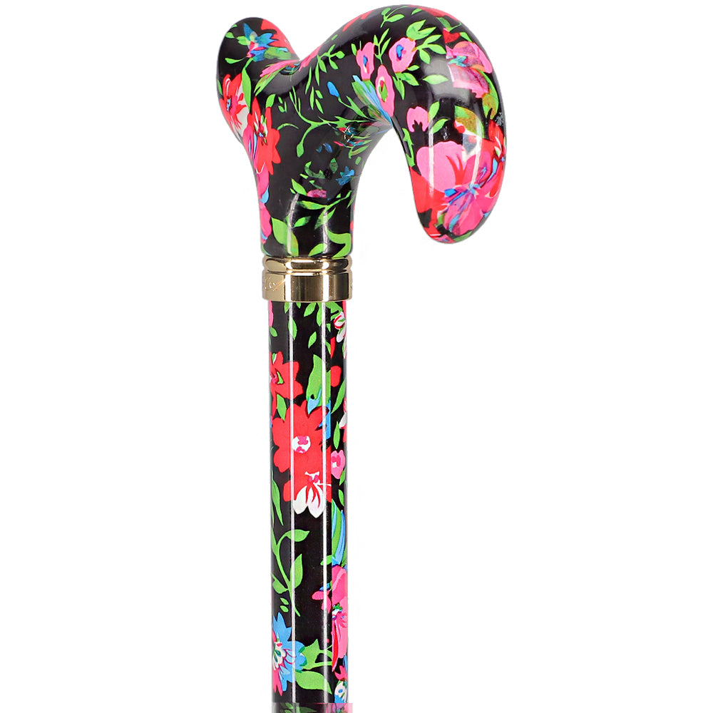 Moonlit Floral: Designer Pattern Adjustable Cane w/ Safetbase