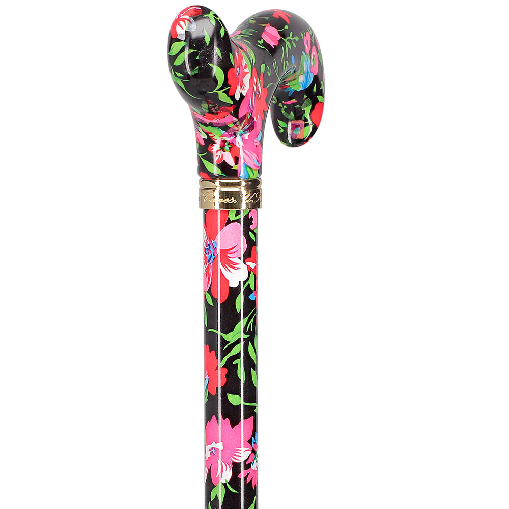 Moonlit Floral: Designer Pattern Adjustable Cane w/ Safetbase