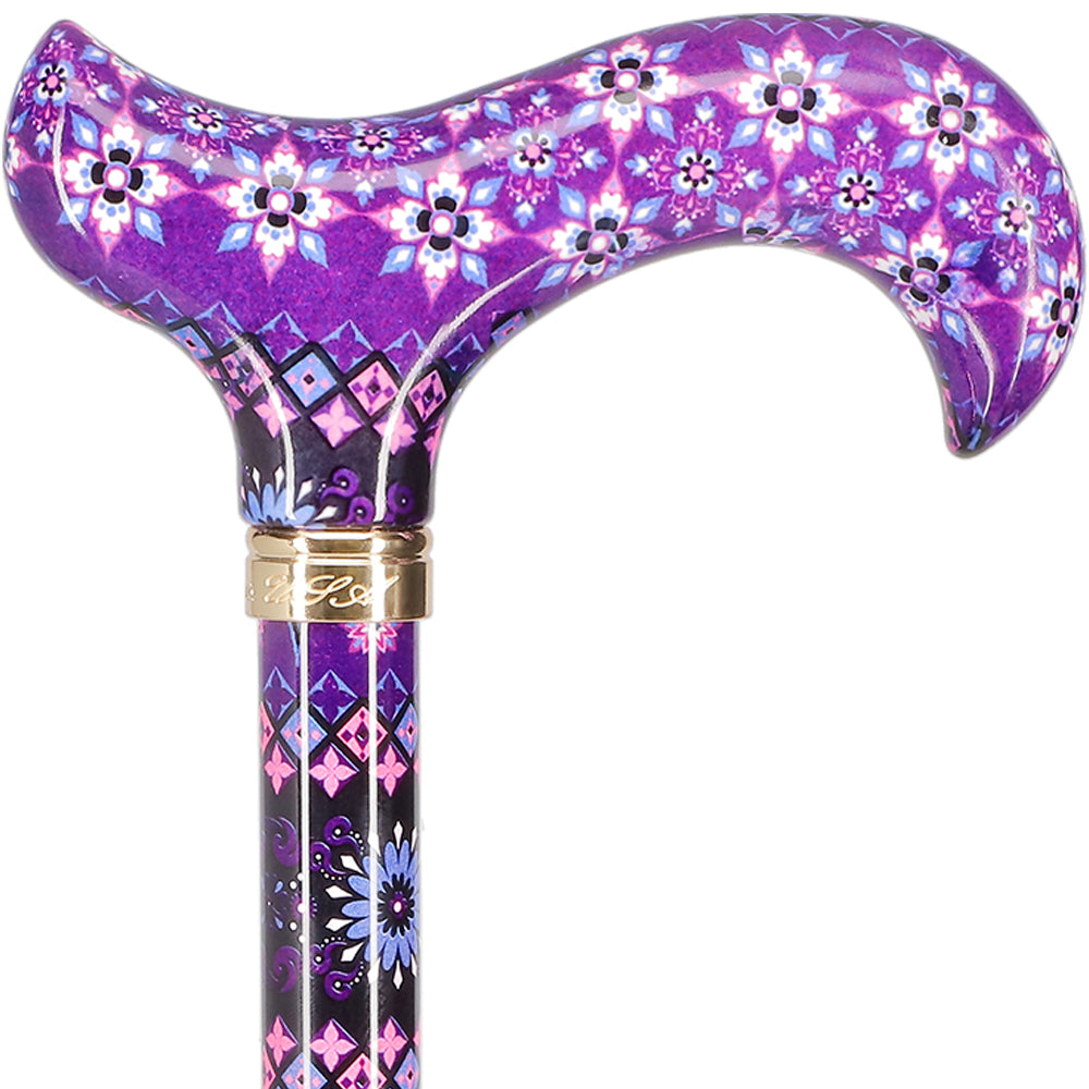 Pretty Purple Designer Adjustable Derby Walking Cane with Engraved Collar w/ SafeTbase