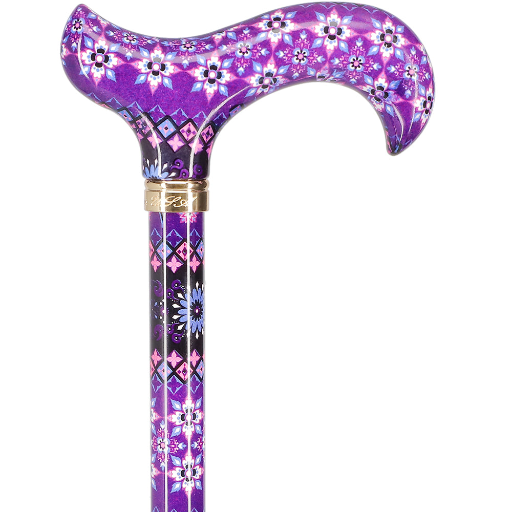 Pretty Purple Designer Adjustable Derby Walking Cane with Engraved Collar w/ SafeTbase