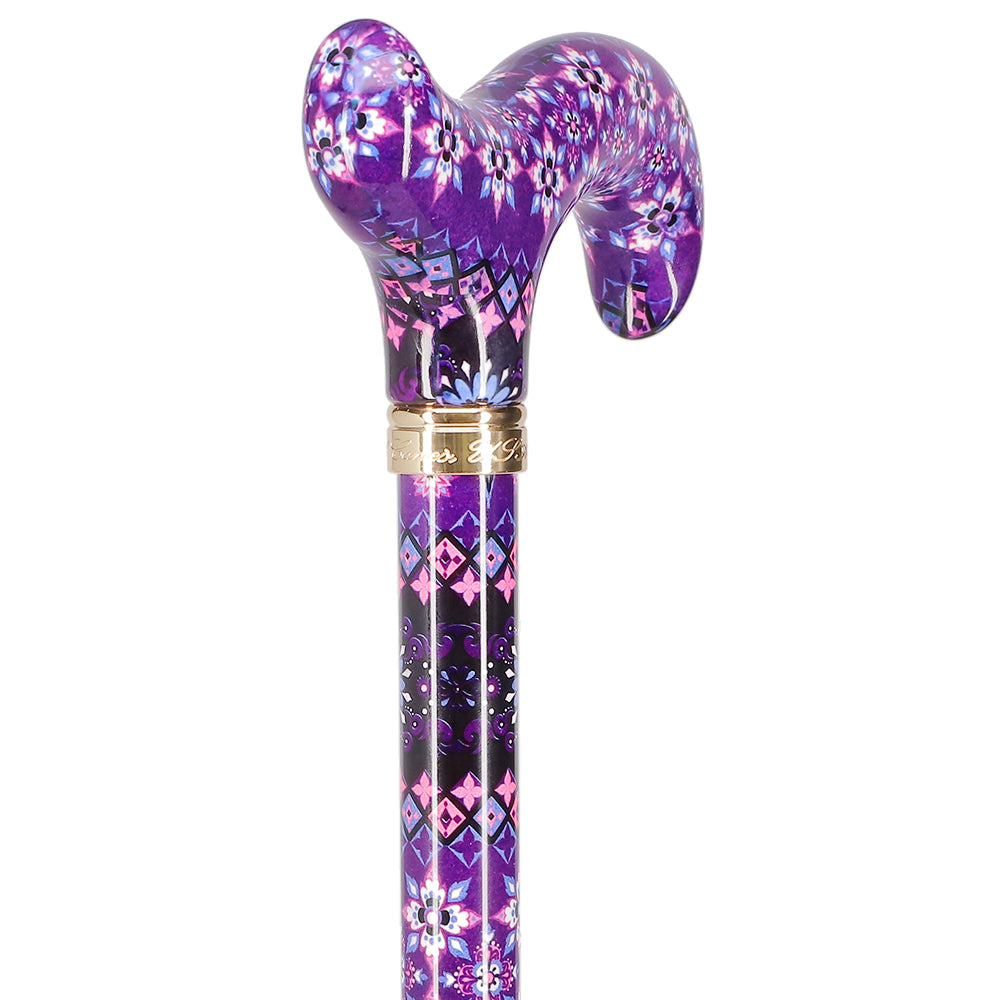 Pretty Purple Designer Adjustable Derby Walking Cane with Engraved Collar w/ SafeTbase
