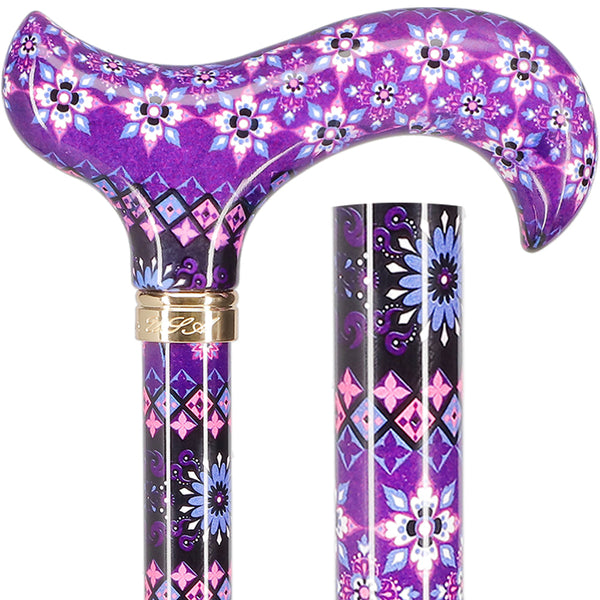 Scratch and Dent Pretty Purple Designer Adjustable Derby Walking Cane with Engraved Collar V2015