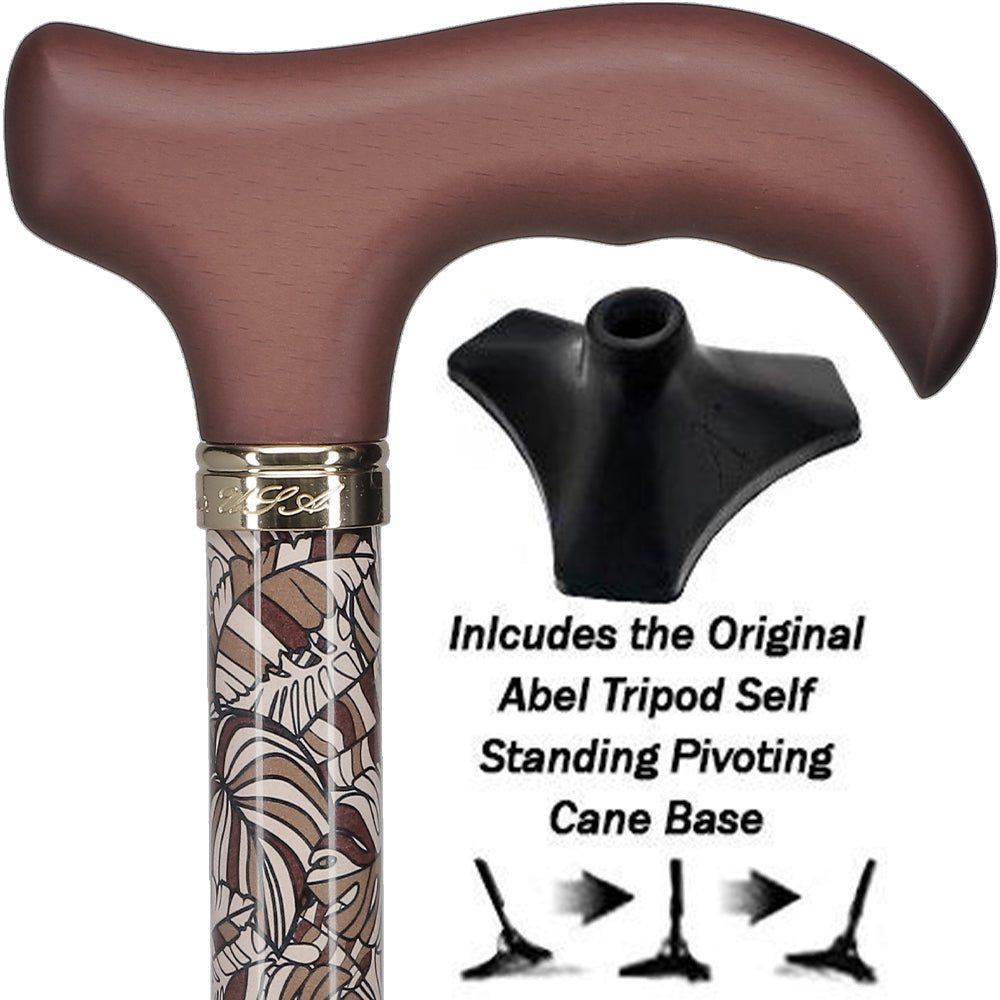 Bahama Leaf Adjustable Derby Walking Cane w/ Able Tri Pod Base