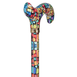 Mosaic Stained Window Adjustable Designer Derby Walking Cane with Engraved Collar