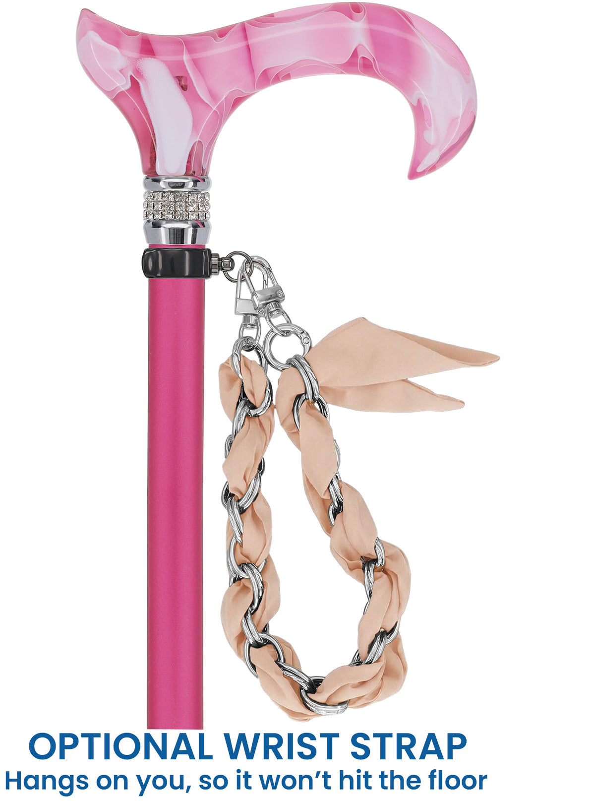 Chic Pink Pearlz Rhinestone Adjustable Orthopedic Derby Cane