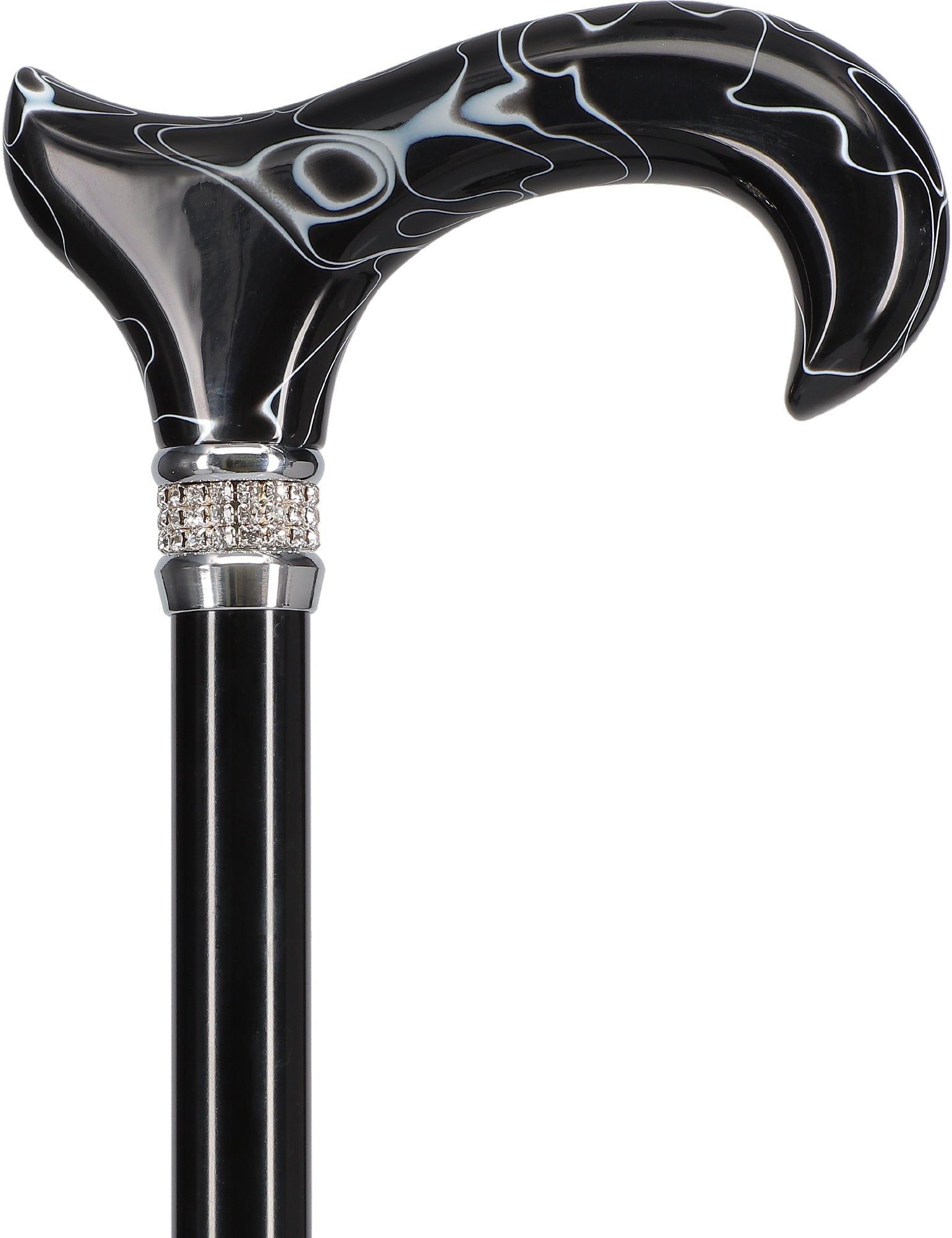 Black Pearlz with Rhinestone Collar Orthopedic Derby Cane