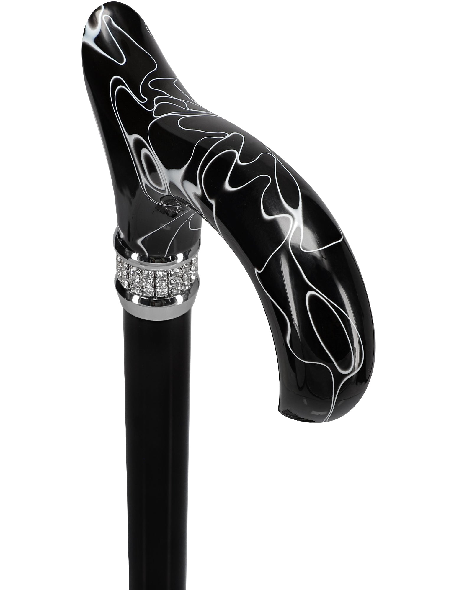 Black Pearlz with Rhinestone Collar Orthopedic Derby Cane