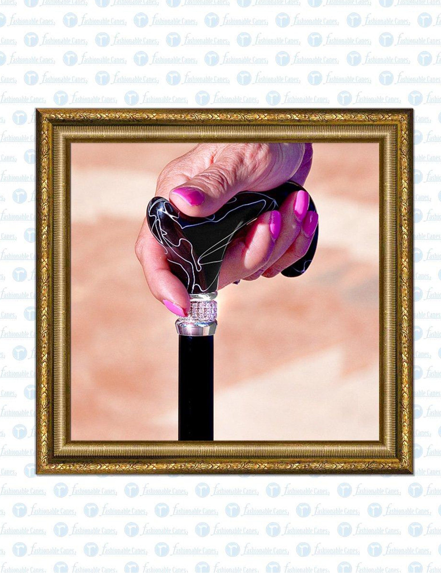 Black Pearlz with Rhinestone Collar Orthopedic Derby Cane