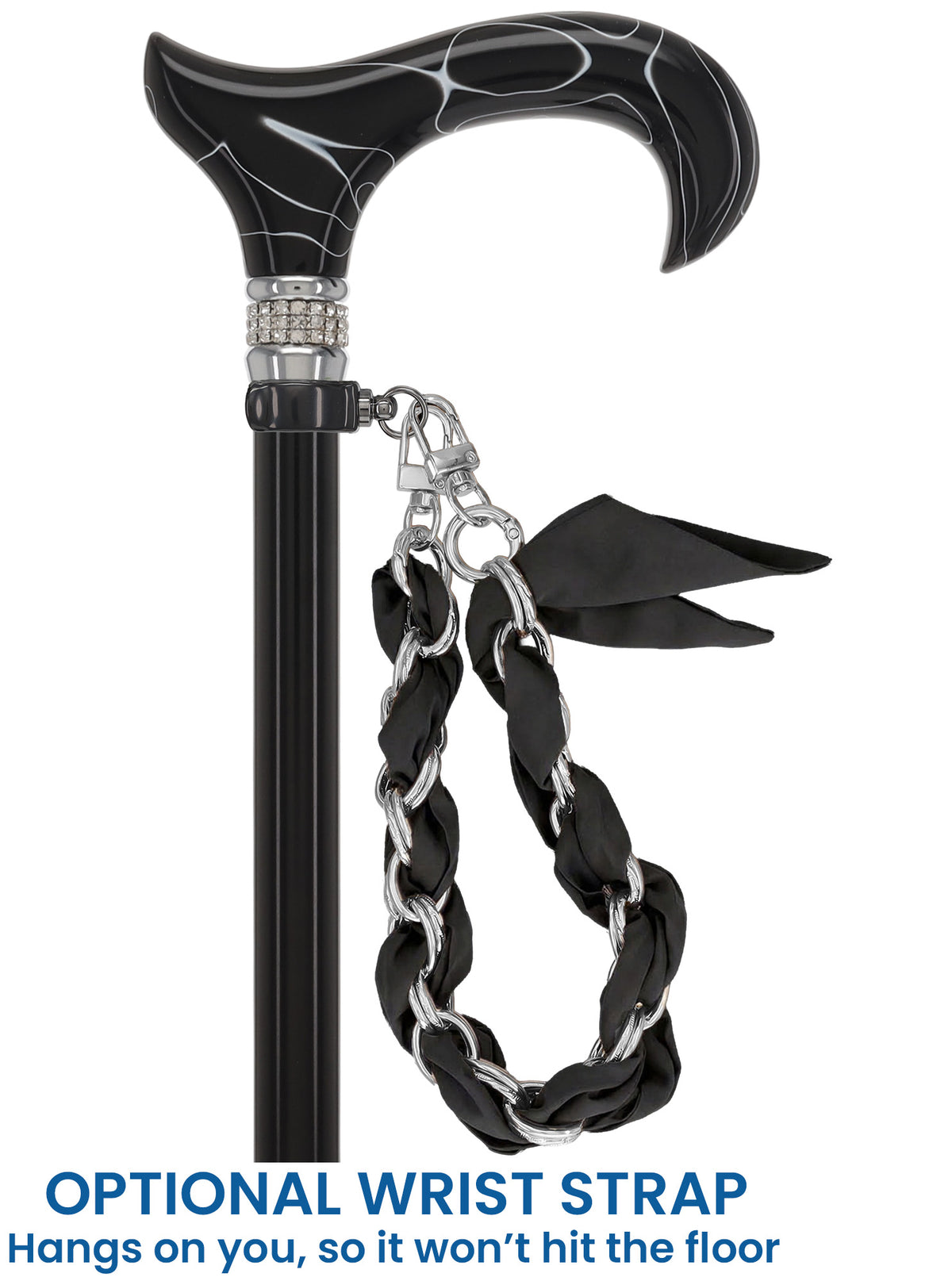 Black Pearlz with Rhinestone Collar Orthopedic Derby Cane