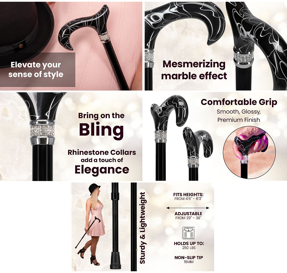 Black Elegance Fashion Cane, Elegant Cane, Walking Cane for Women, White  Rhinestone Cane, Rhinestone Cane -  Canada