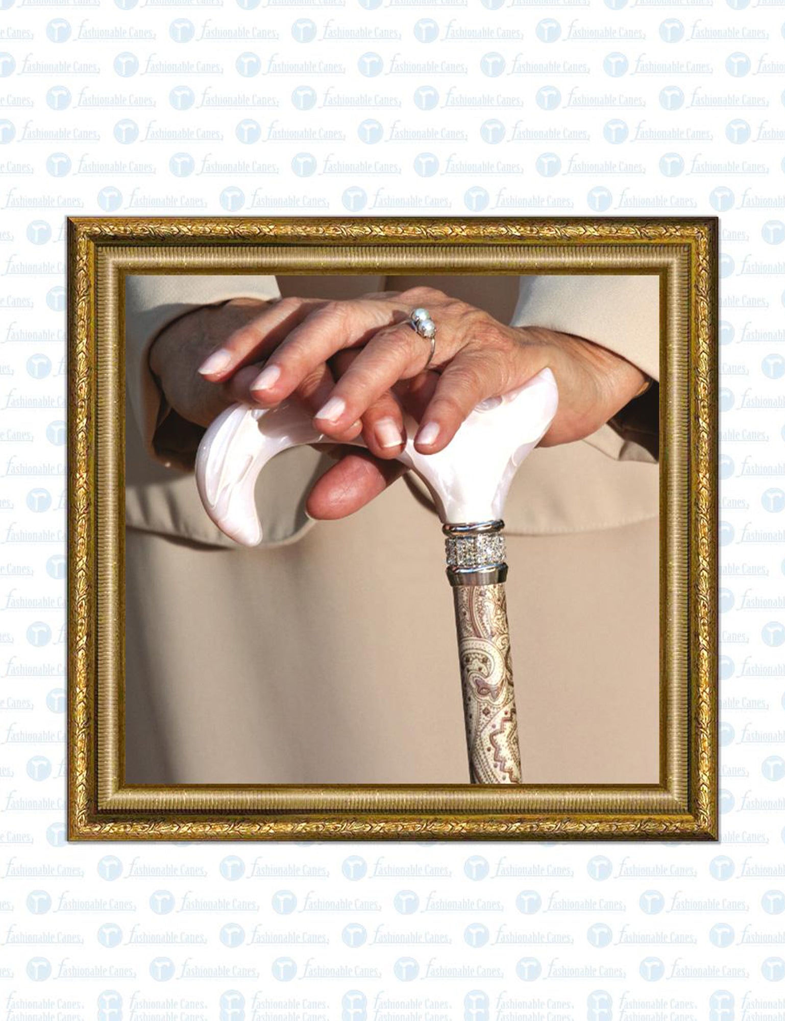 Rich Cream Pearlz Rhinestone Adjustable Orthopedic Derby Cane