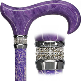 Rhinestone Designer Cane: Pearlz Purple Pattern & Swirl