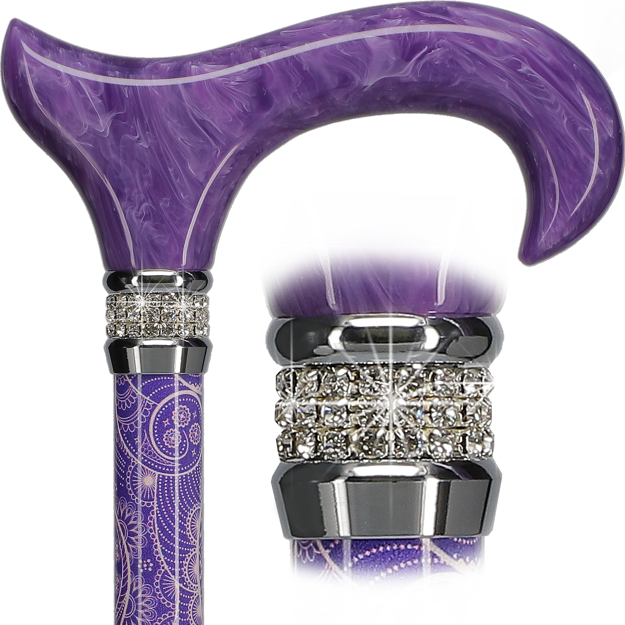 Purple Pearlz with Rhinestone Collar Orthopedic Derby Cane