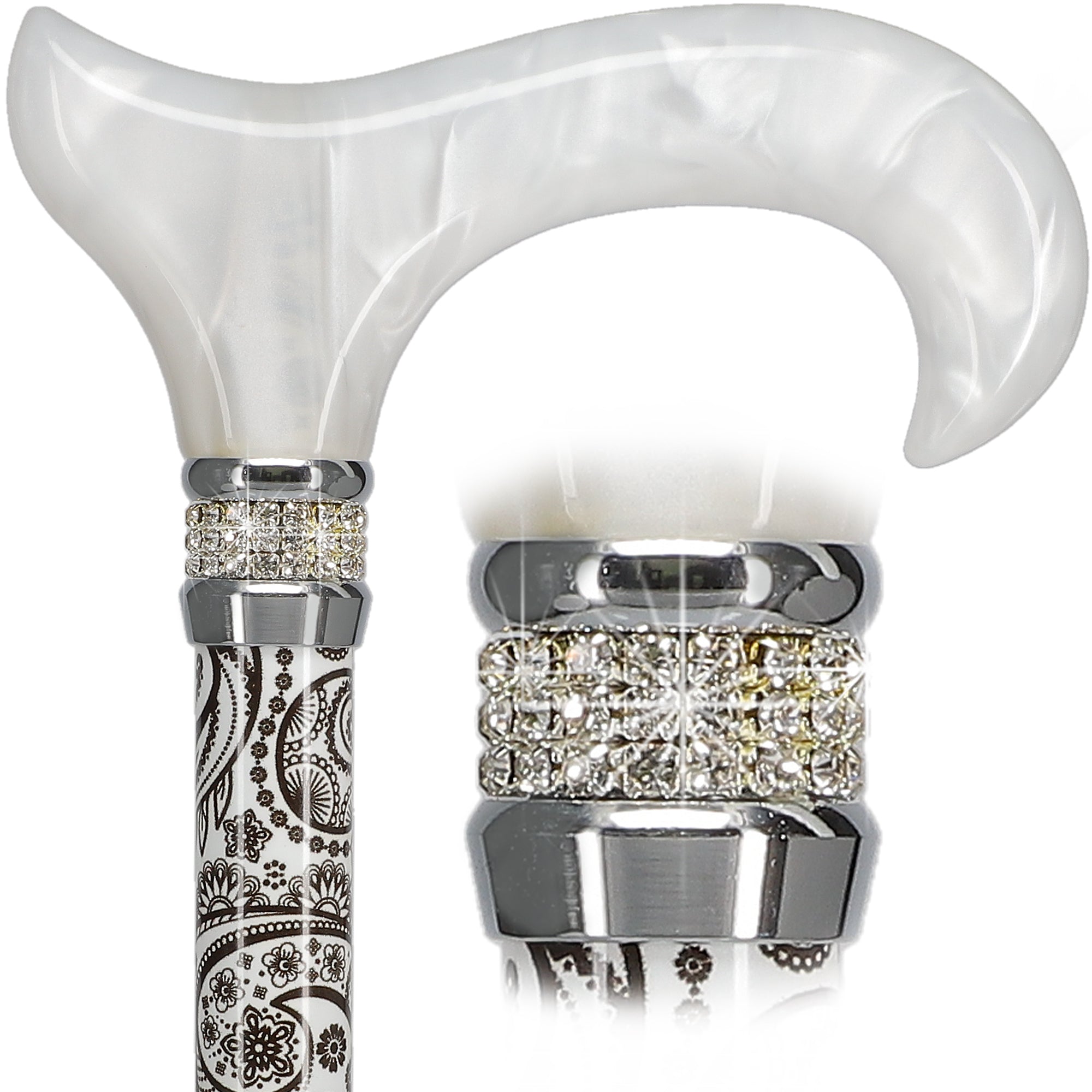 Black & White Swirl Pearlz Rhinestone Orthopedic Derby Cane