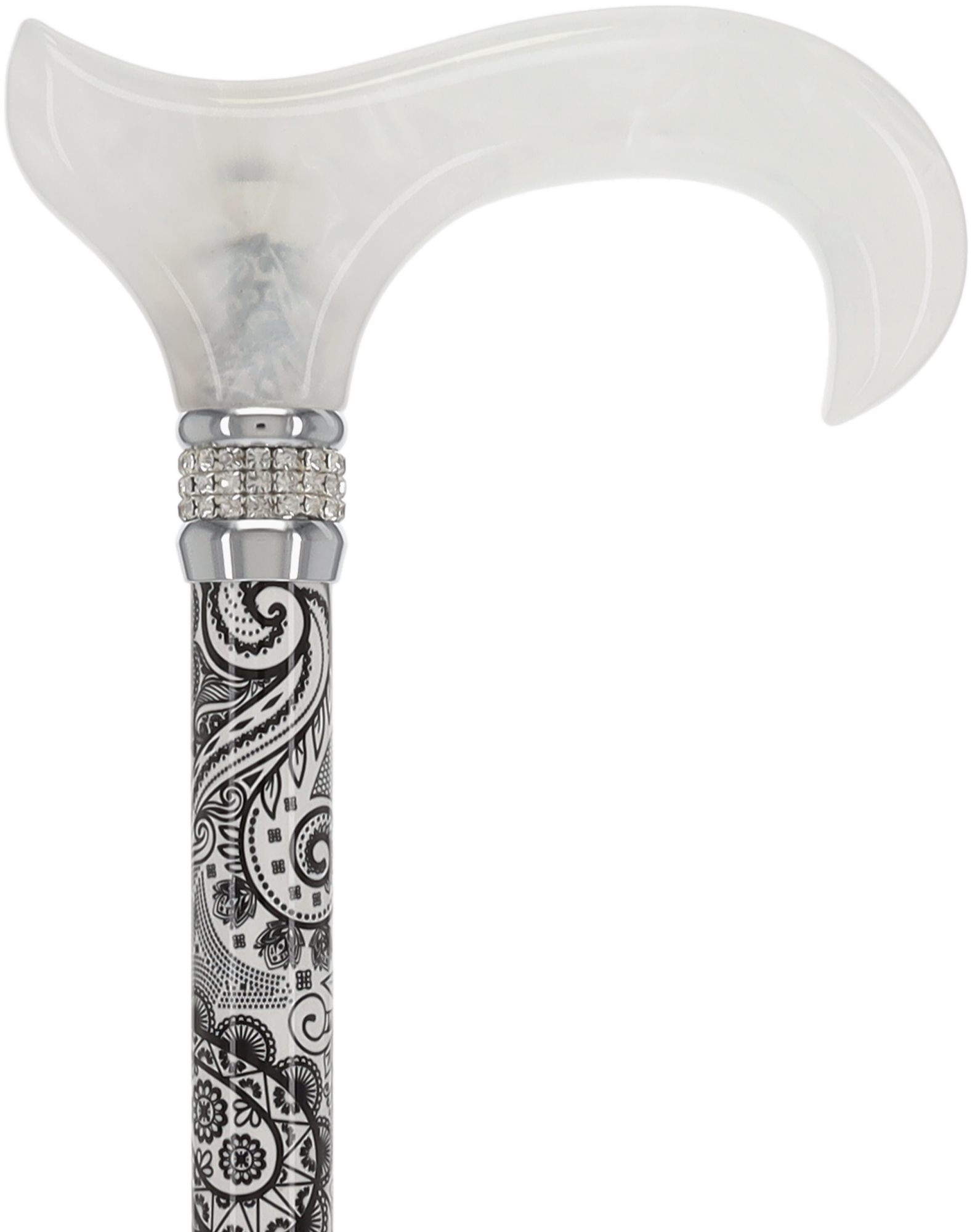 Black & White Swirl Pearlz Rhinestone Orthopedic Derby Cane