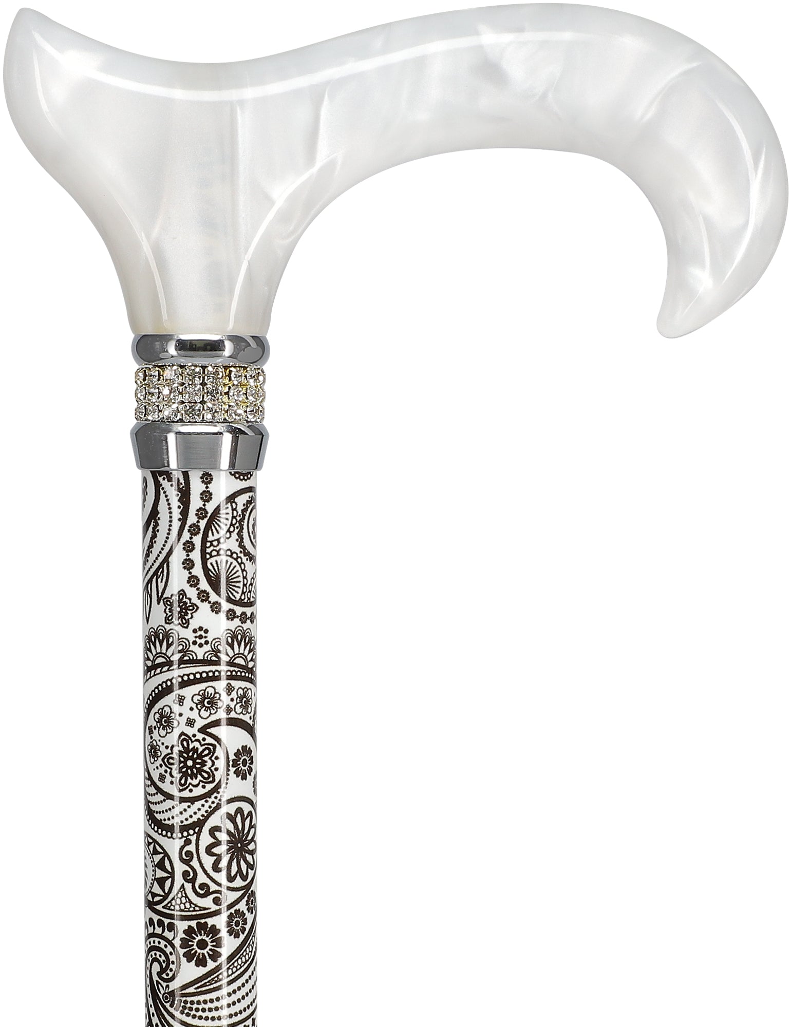 Black & White Swirl Pearlz Rhinestone Orthopedic Derby Cane