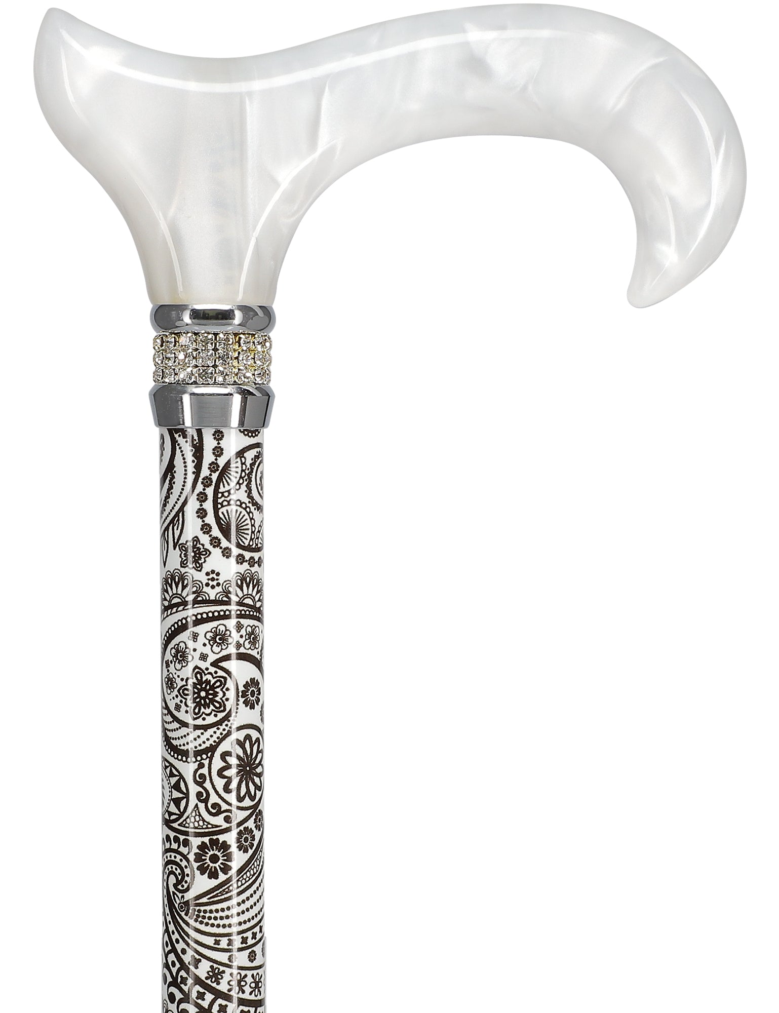 Black & White Swirl Pearlz Rhinestone Orthopedic Derby Cane