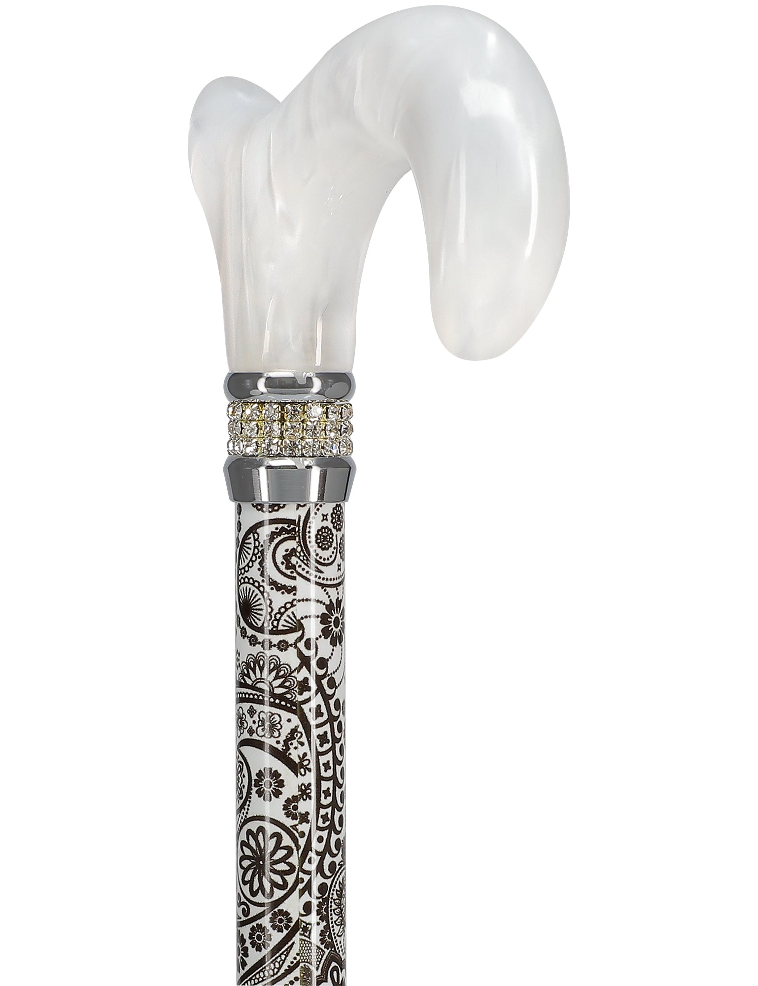 Black & White Swirl Pearlz Rhinestone Orthopedic Derby Cane