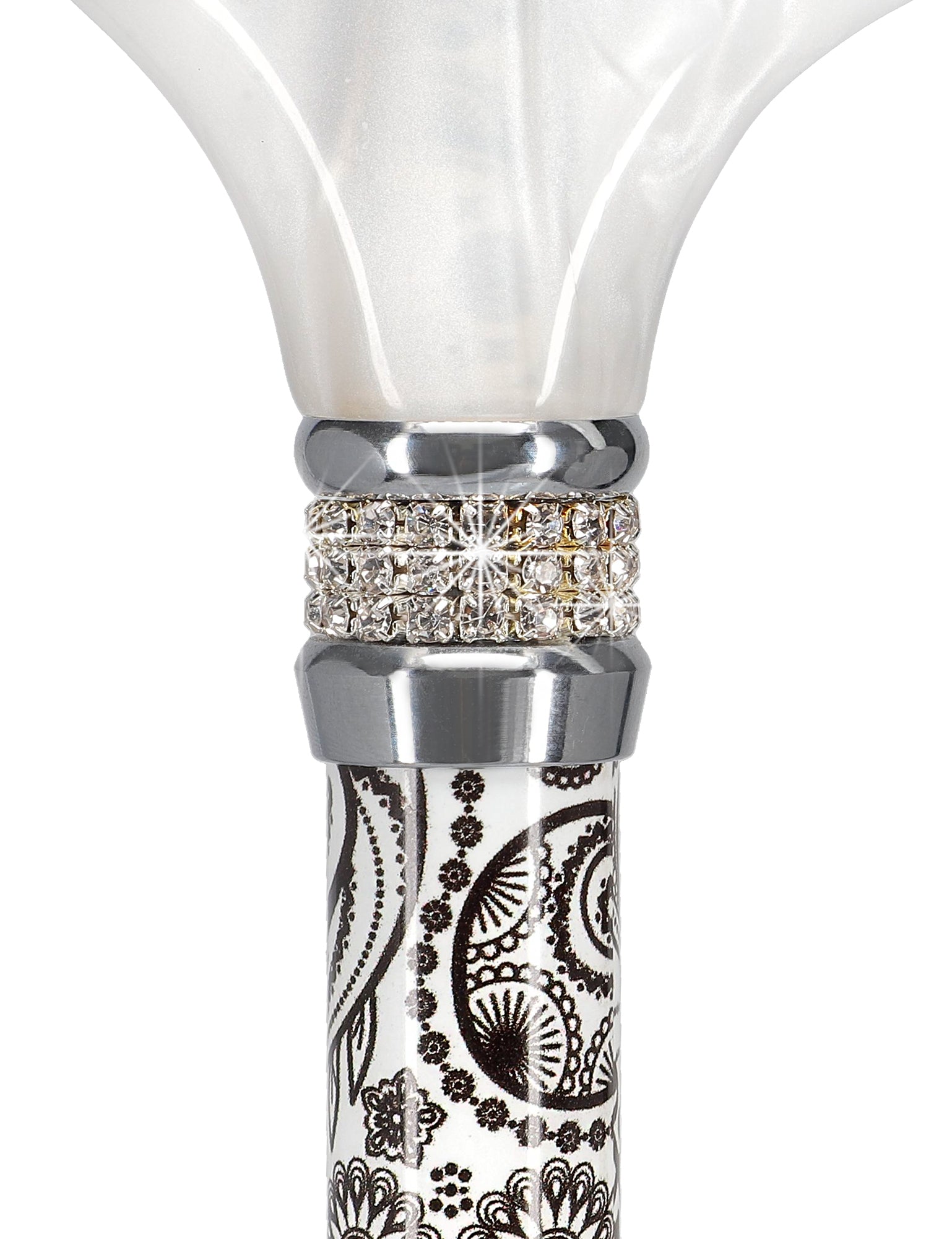 Black & White Swirl Pearlz Rhinestone Orthopedic Derby Cane