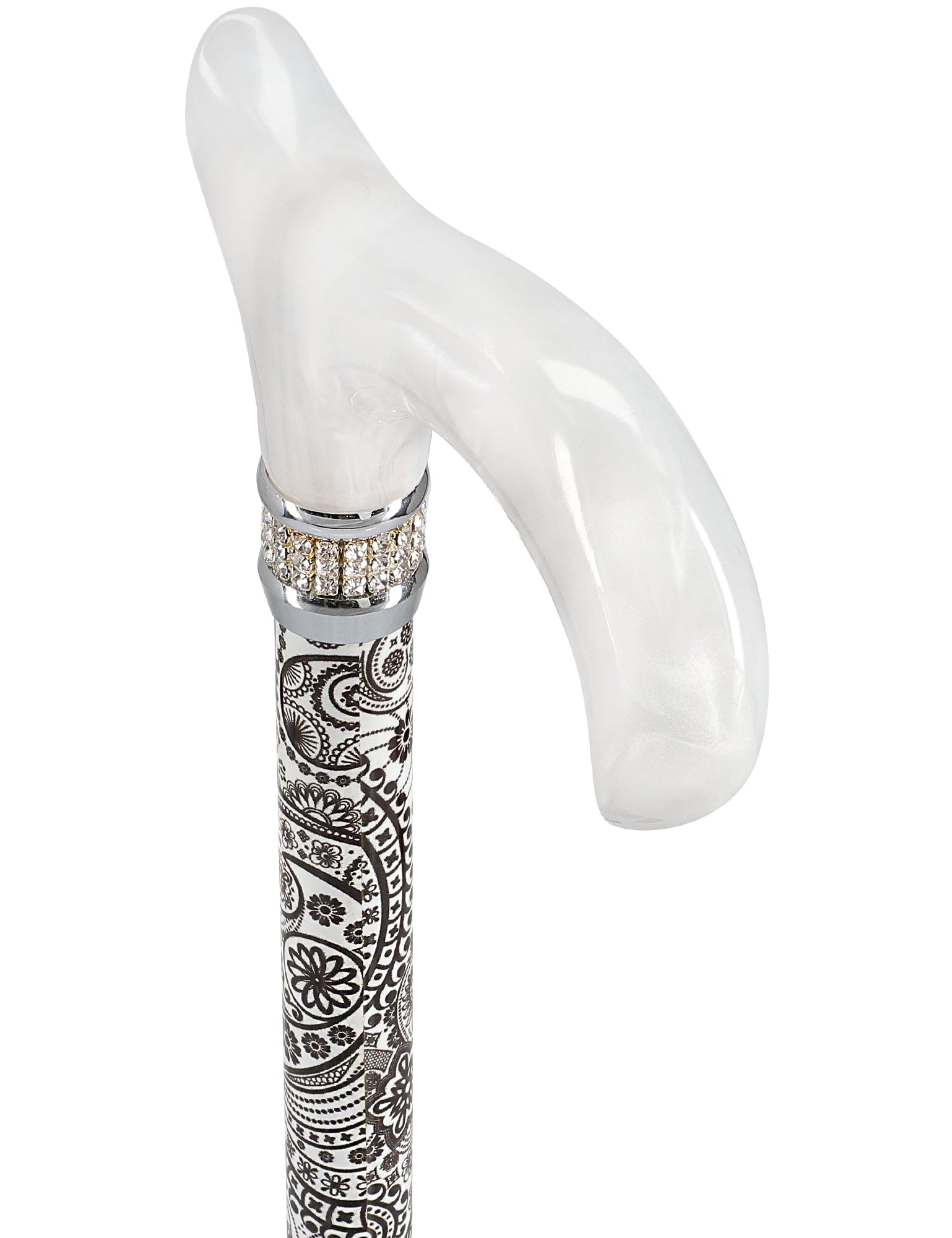 Black & White Swirl Pearlz Rhinestone Orthopedic Derby Cane