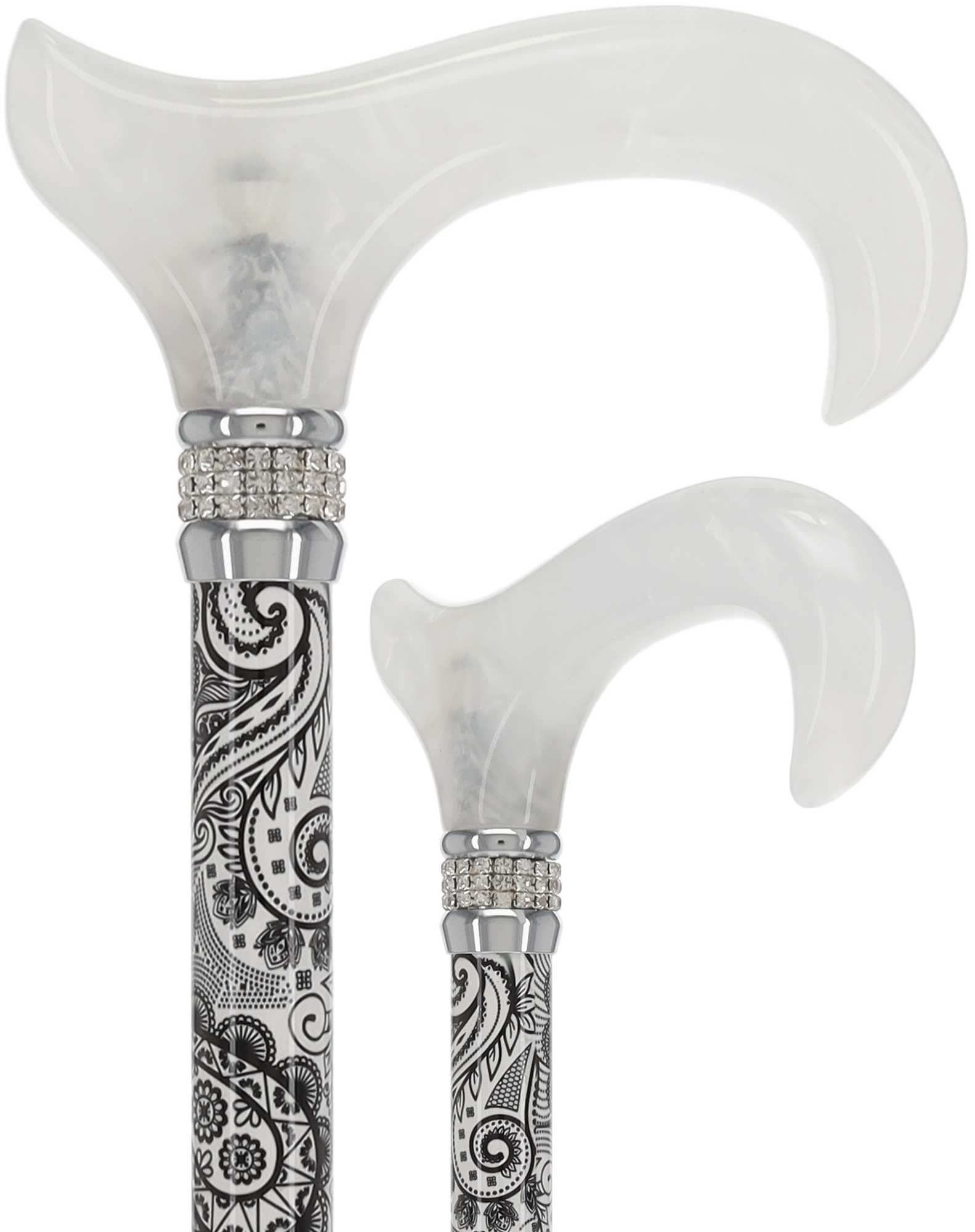 Black & White Swirl Pearlz Rhinestone Orthopedic Derby Cane