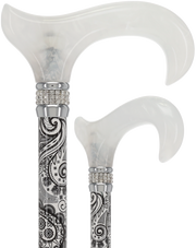 Black & White Swirl Pearlz Rhinestone Orthopedic Derby Cane