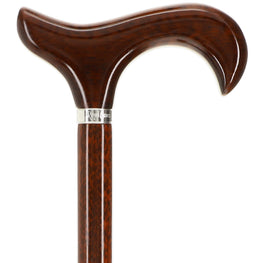 Derby Walking Cane w/ Genuine Snakewood Handle & Shaft w/ Silver Collar
