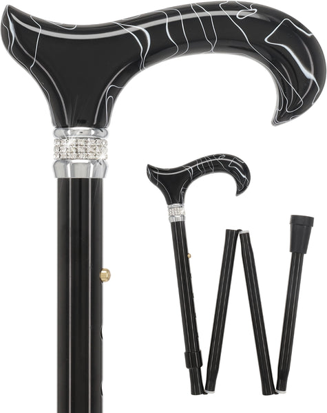 Black Pearlz Designer Adjustable Orthopedic Folding Cane