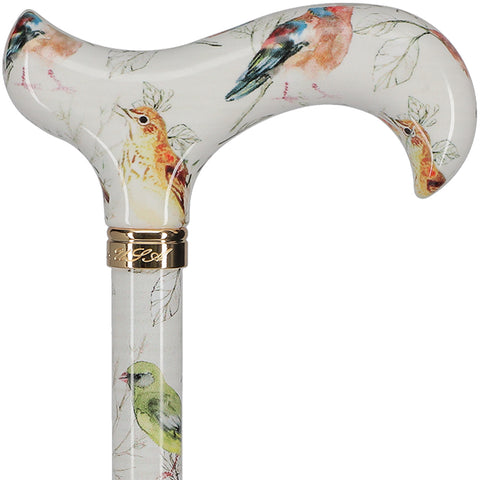 Watercolor Bird: Designer Derby Cane with Patterned Handle