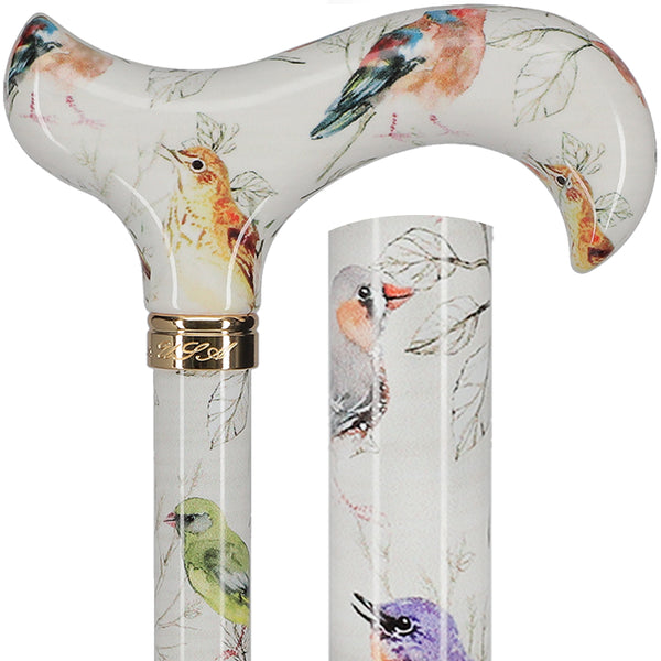 Watercolor Bird: Designer Derby Cane with Patterned Handle