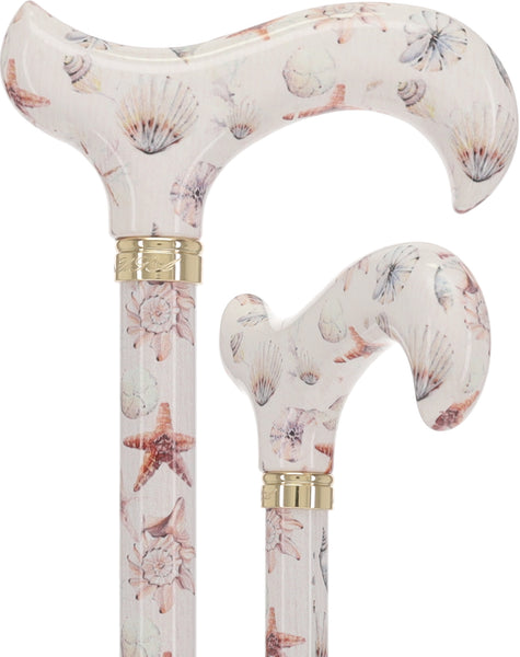 Watercolor Seashells: Designer Derby Cane Patterned Handle