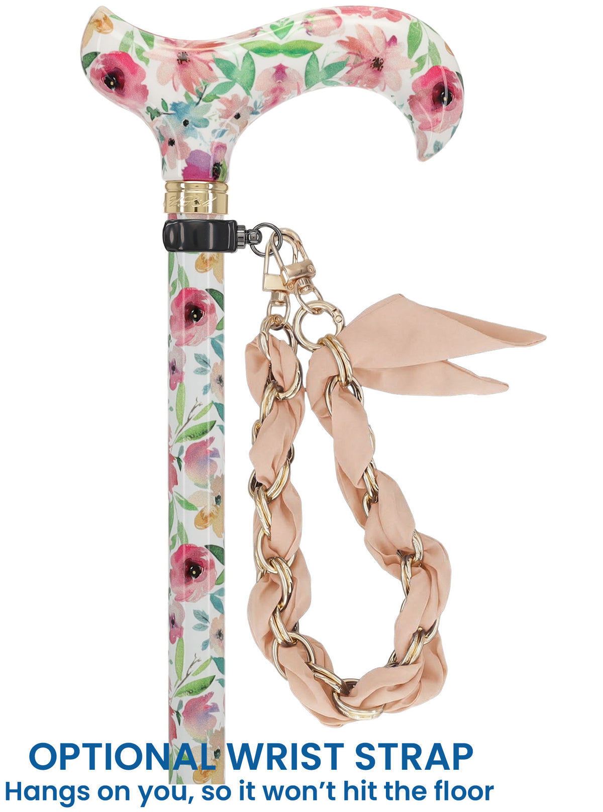 Watercolor Flowers: Designer Adjustable Cane w/ Patterned Handle