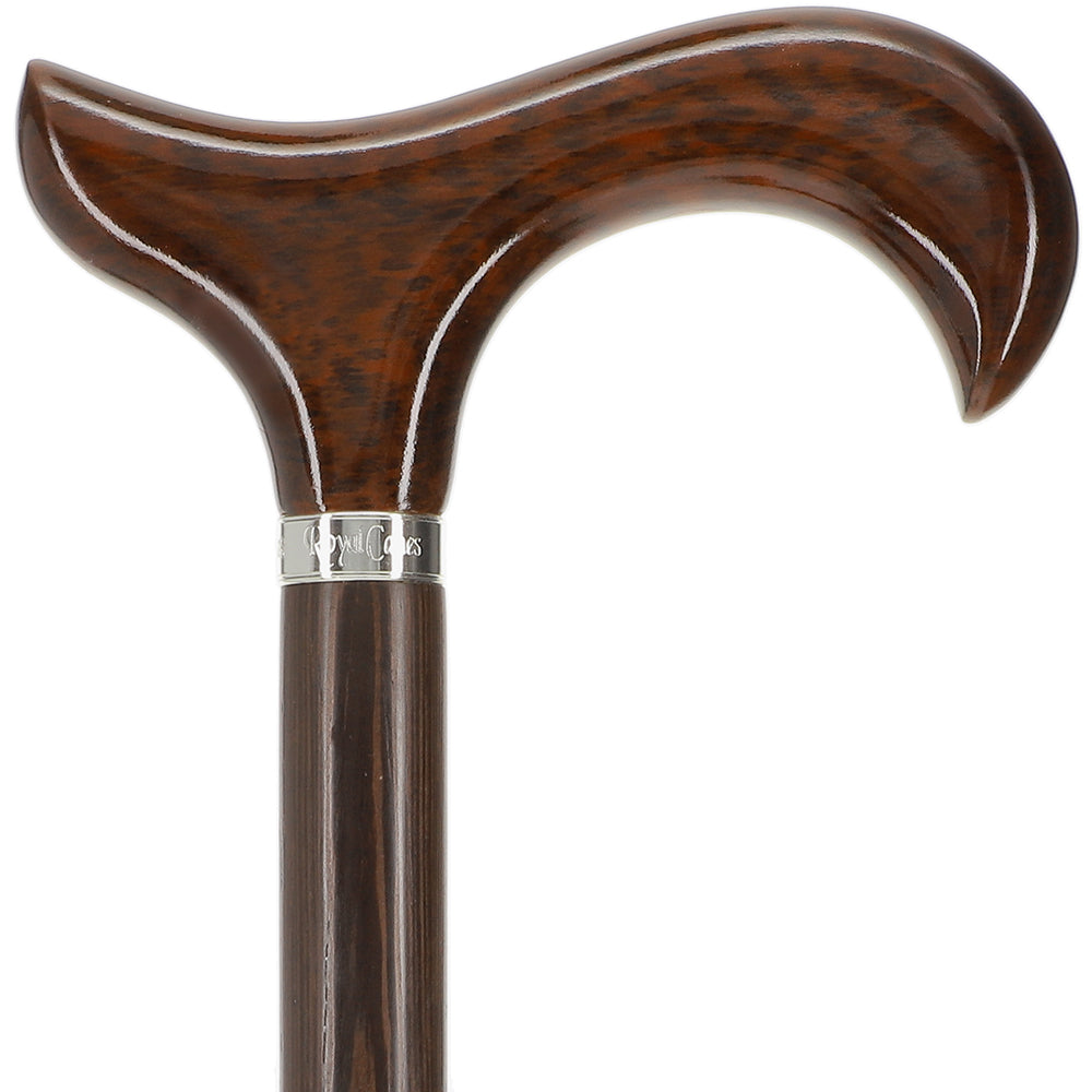 Scratch and Dent Derby Walking Cane w/ Genuine Snakewood Handle & Wenge Shaft w/ Silver Collar V3217