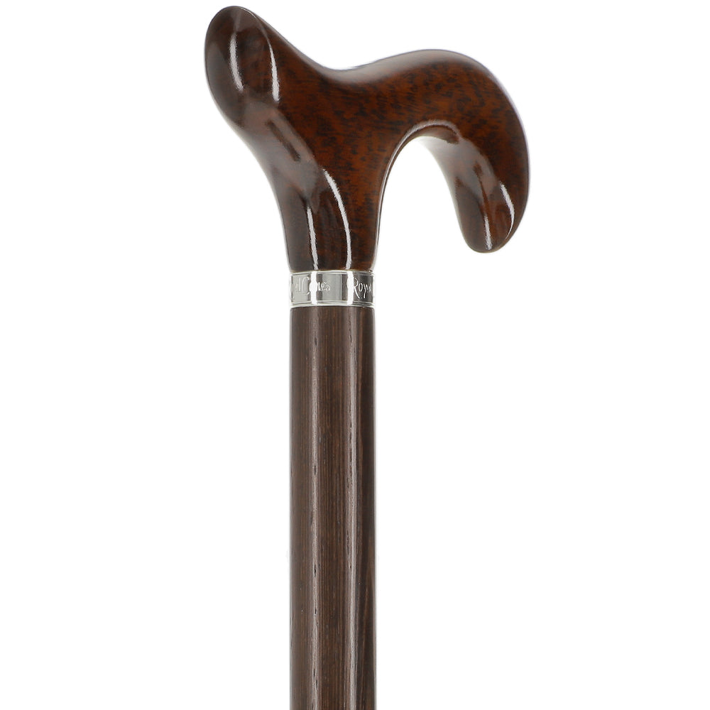 Scratch and Dent Derby Walking Cane w/ Genuine Snakewood Handle & Wenge Shaft w/ Silver Collar V3217