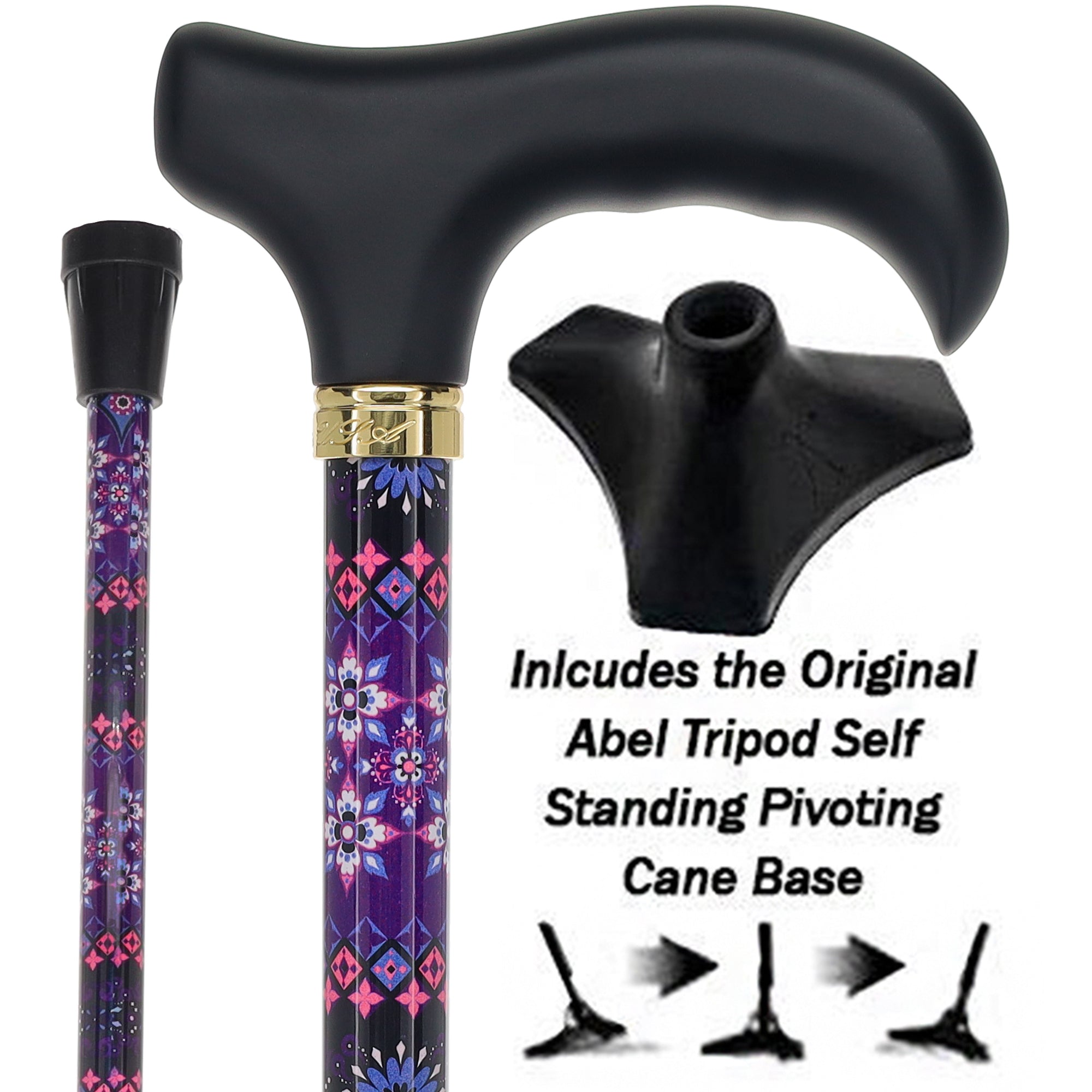 Pretty Purple Adjustable Derby Walking Cane w/ Able Tri Pod Base