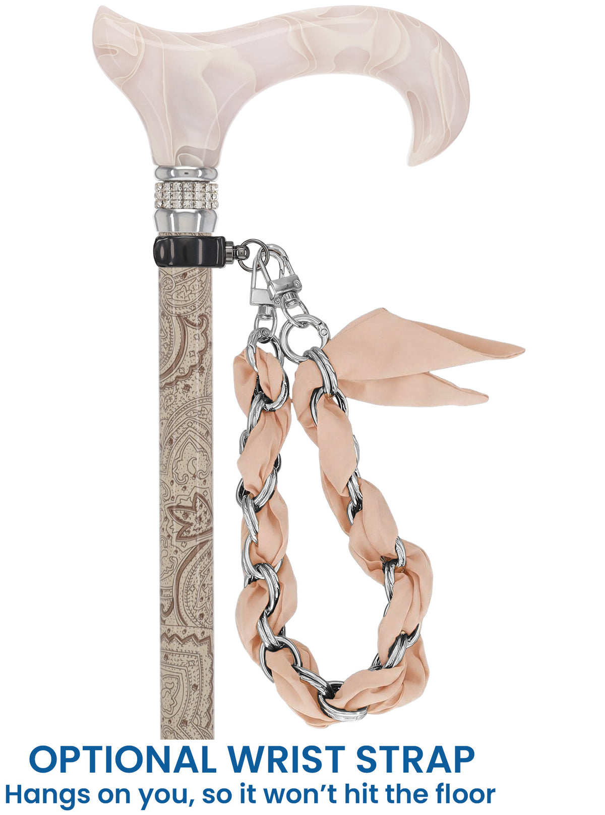 Rich Cream Pearlz Rhinestone Adjustable Orthopedic Derby Cane