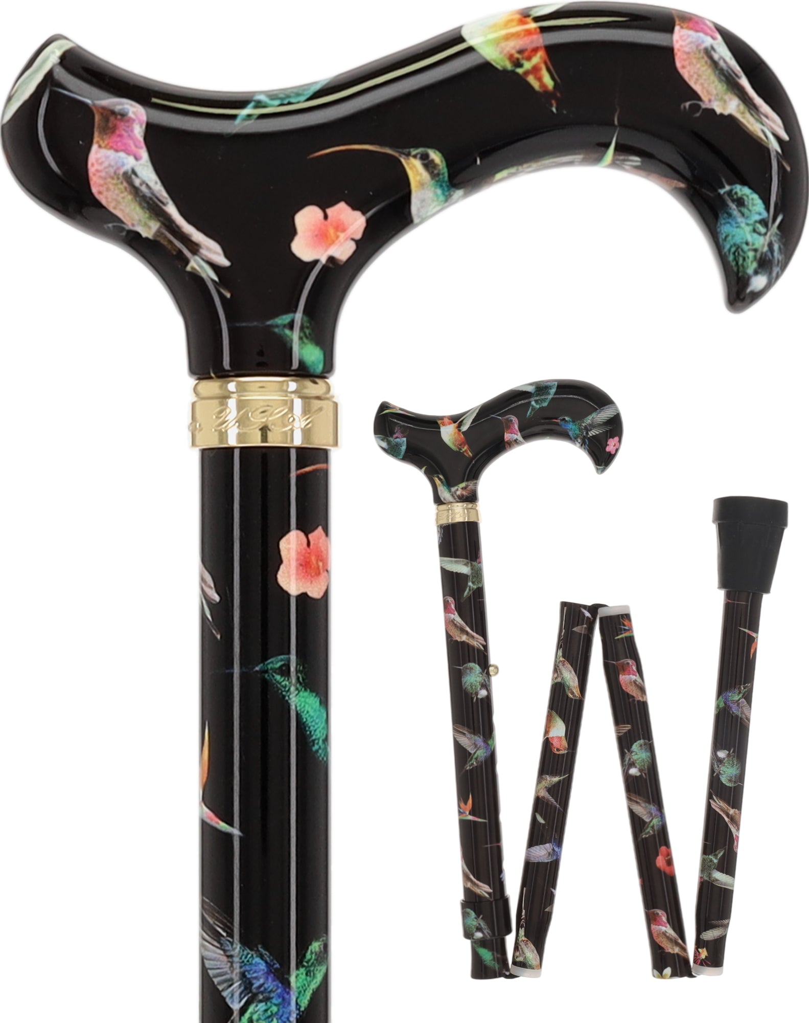 Fight of the Hummingbird Designer Pattern Folding Adjustable Cane