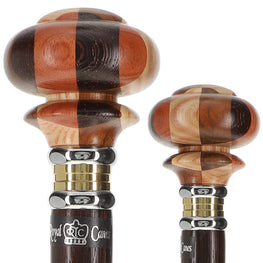 Mad Hatter Multi Wood Knob Handle Walking Stick With Wenge Wood Shaft and Two Tone Collar