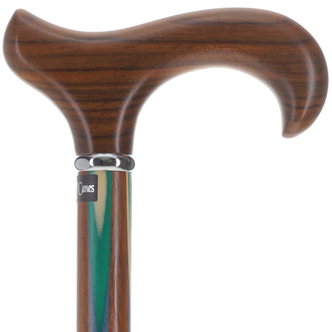 Green & Blue Inlaid Derby Walking Cane With Ovangkol Shaft and Silver Collar