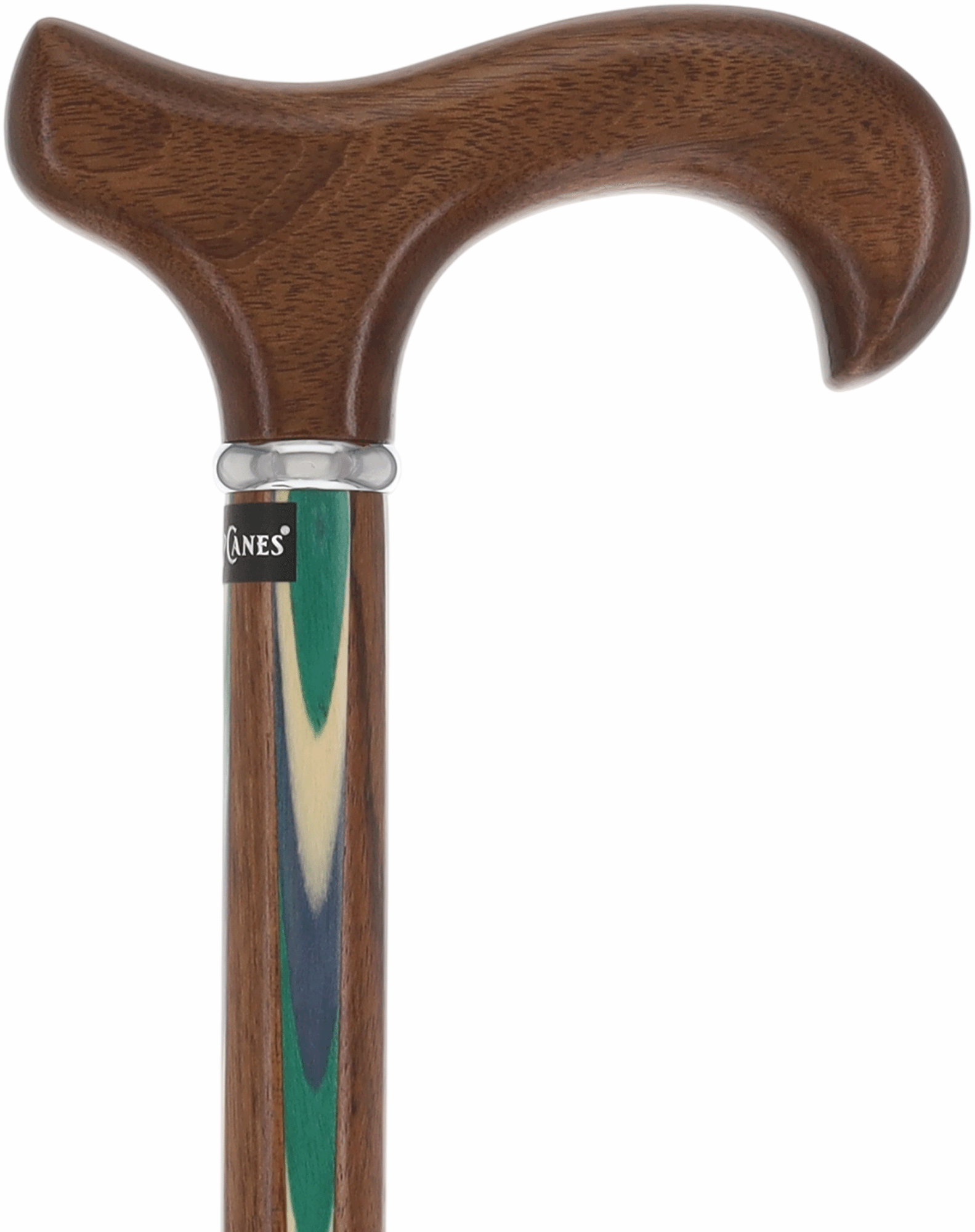 Green & Blue Inlaid Derby Walking Cane With Ovangkol Shaft and Silver Collar w/ SafeTbase