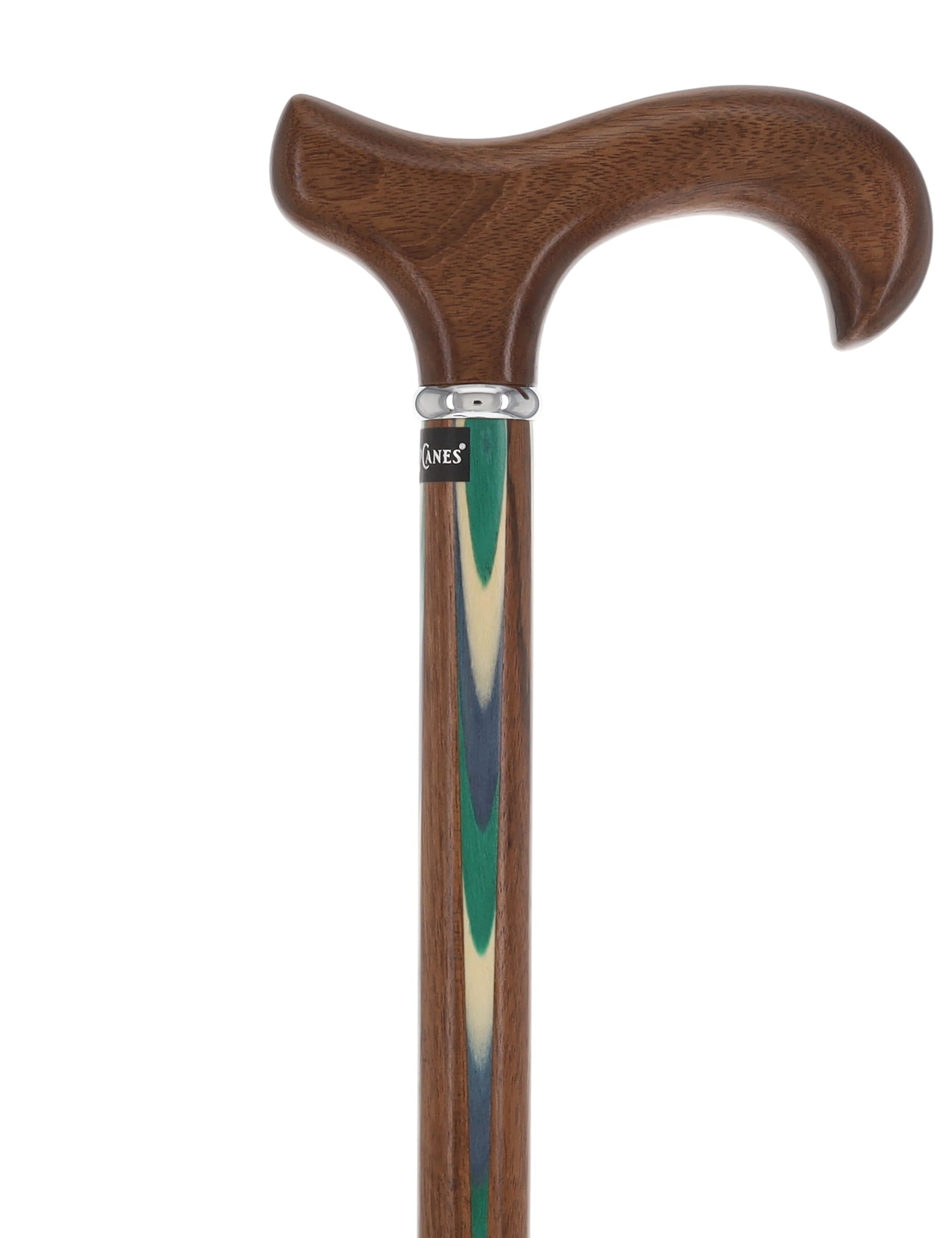 Green & Blue Inlaid Derby Walking Cane With Ovangkol Shaft and Silver Collar w/ SafeTbase