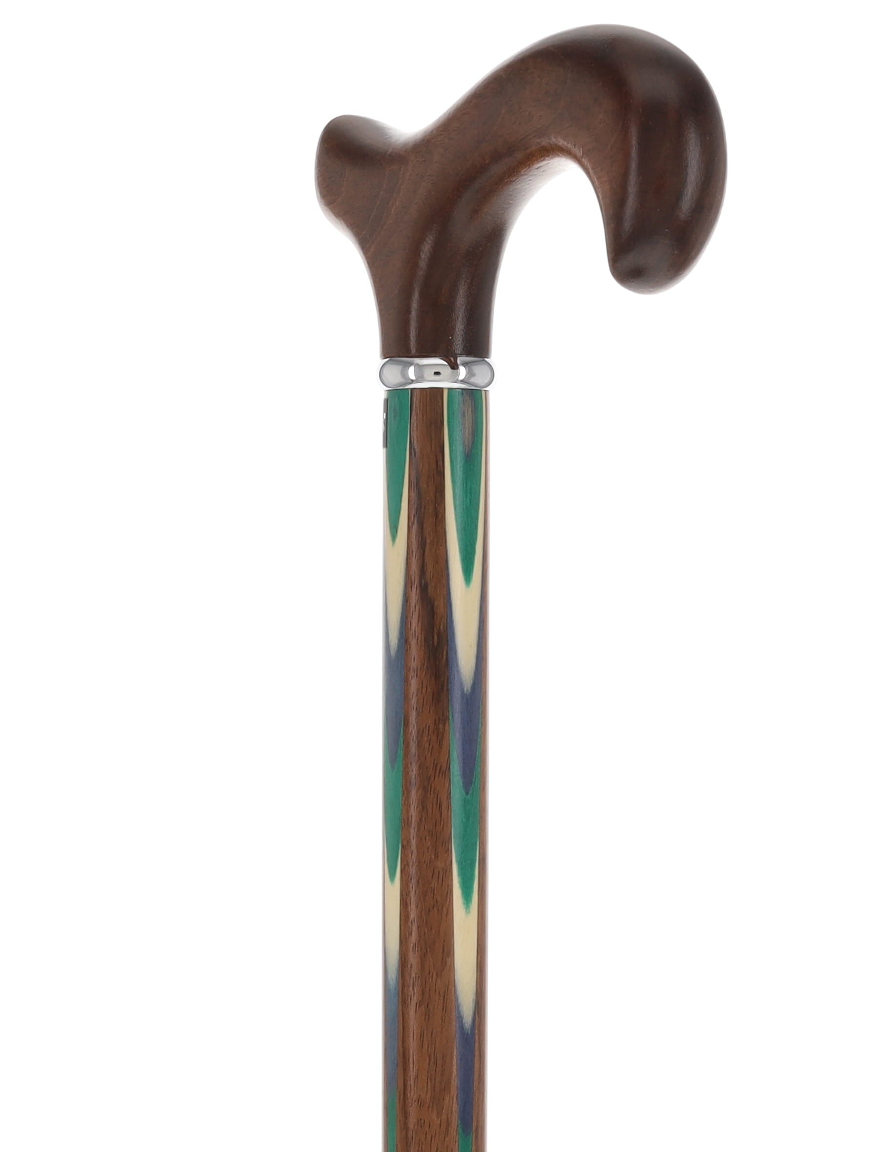 Green & Blue Inlaid Derby Walking Cane With Ovangkol Shaft and Silver Collar w/ SafeTbase