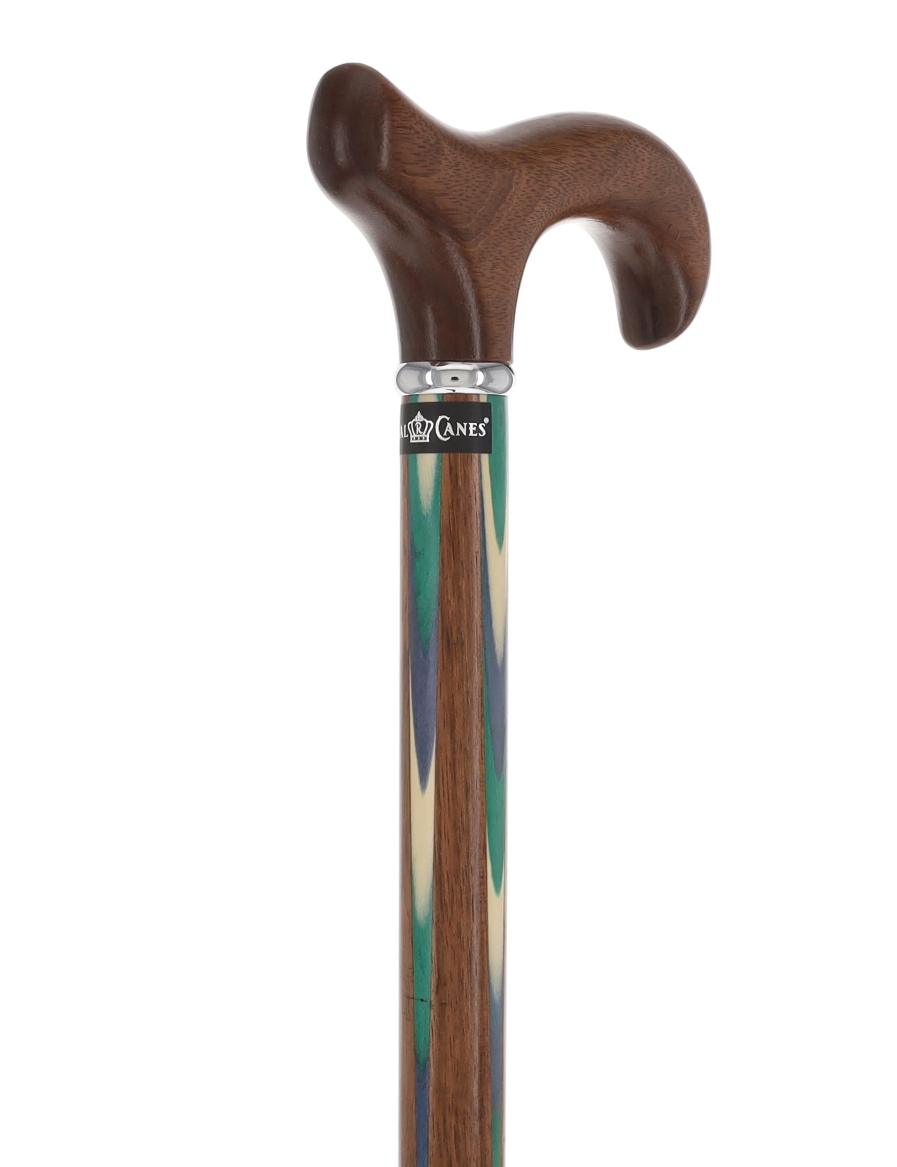 Green & Blue Inlaid Derby Walking Cane With Ovangkol Shaft and Silver Collar w/ SafeTbase